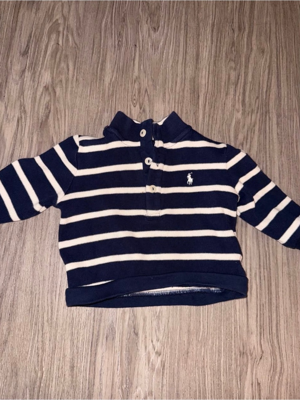 Ralph Lauren Navy & White Striped Polo-Knit Kids Sweater